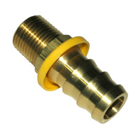 Hose Barb, 3/4″ Inside Diameter Push-On, 1/2″ Male NPT, Brass.