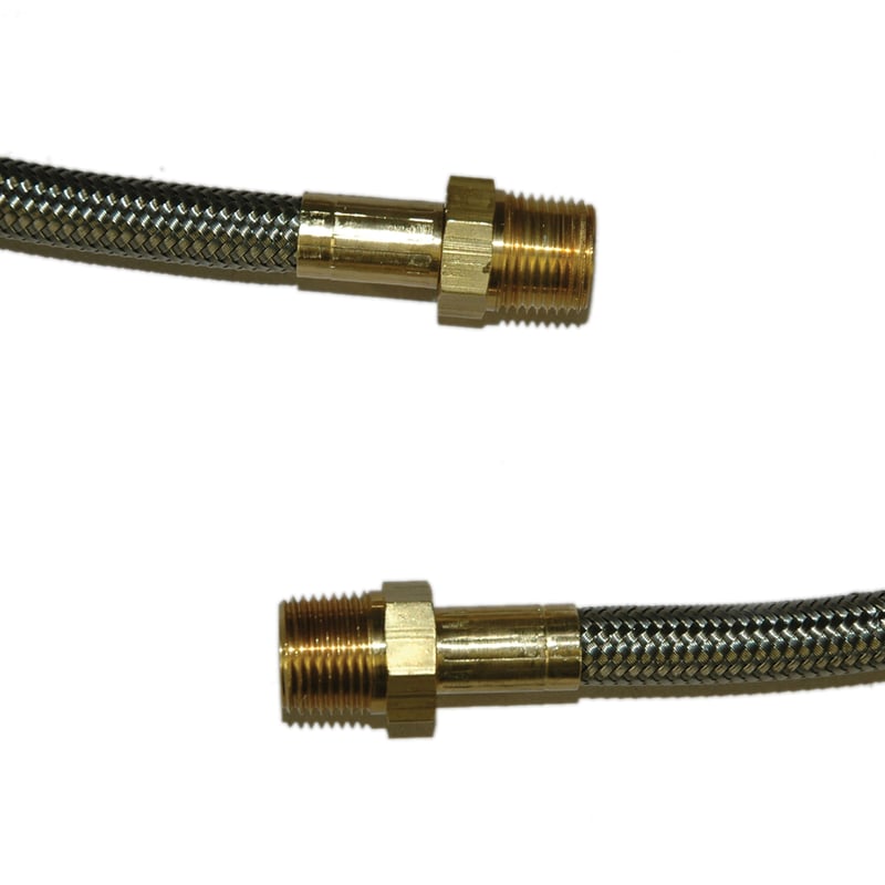 Hose, High Heat Resistant, PTFE, 4′ Long, Swaged 3/8″ Male NPT Fittings on Both Ends