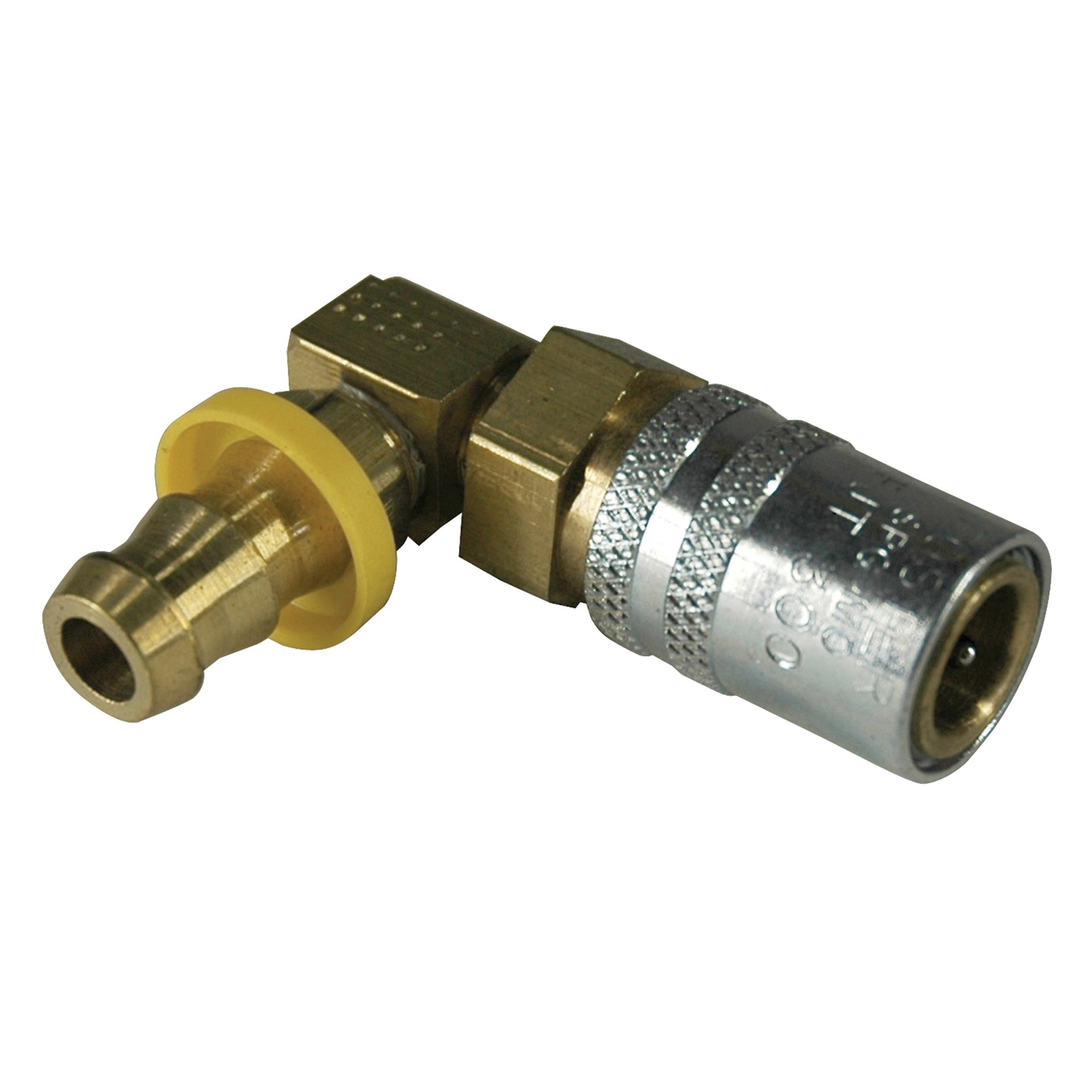 Coupler, 3/8" Passage, 90 Degree, 1/2" Hose Barb, Push-On, Valved, 318VP Series. - Image 1