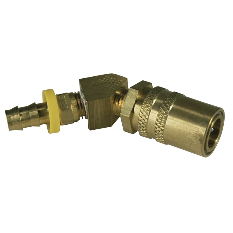 Coupler, 3/8″ Passage, 45 Degree, 3/8″ Hose Barb, Push-On, 326P Series.
