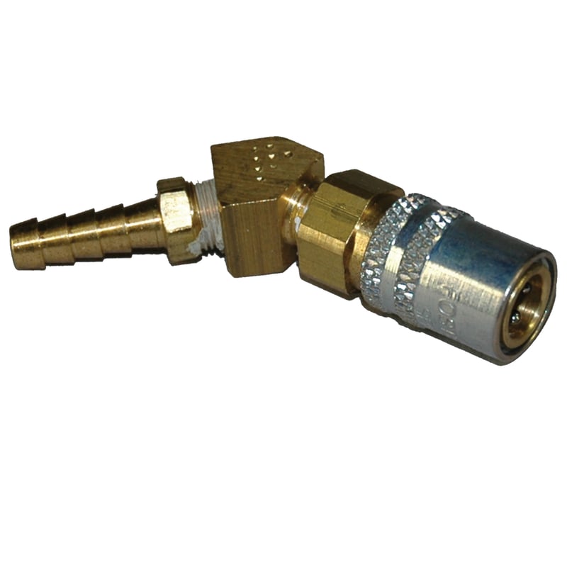 Coupler, 1/4″ Passage, 45 Degree, 1/4″ Inside Diameter Hose, Valved, 224V Series.