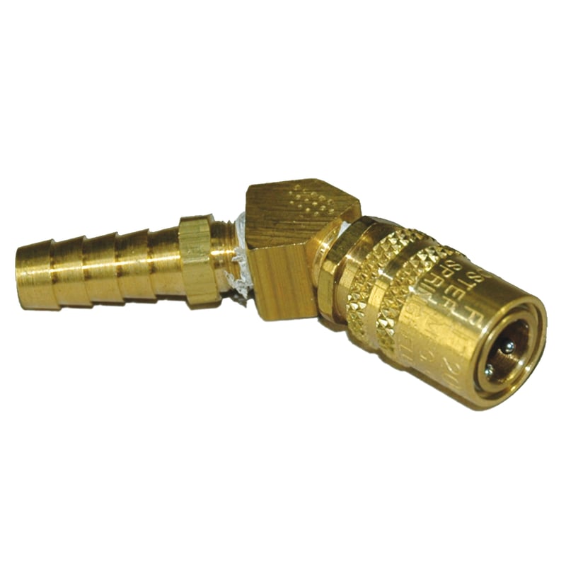 Coupler, 1/4″ Passage, 45 Degree, 3/8″ Inside Diameter hose, 226 Series.