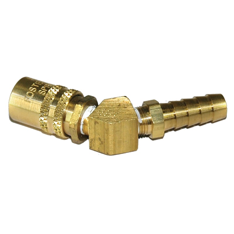 Coupler, 1/4" Passage, 45 Degree, 3/8" Inside Diameter hose, 226 Series.