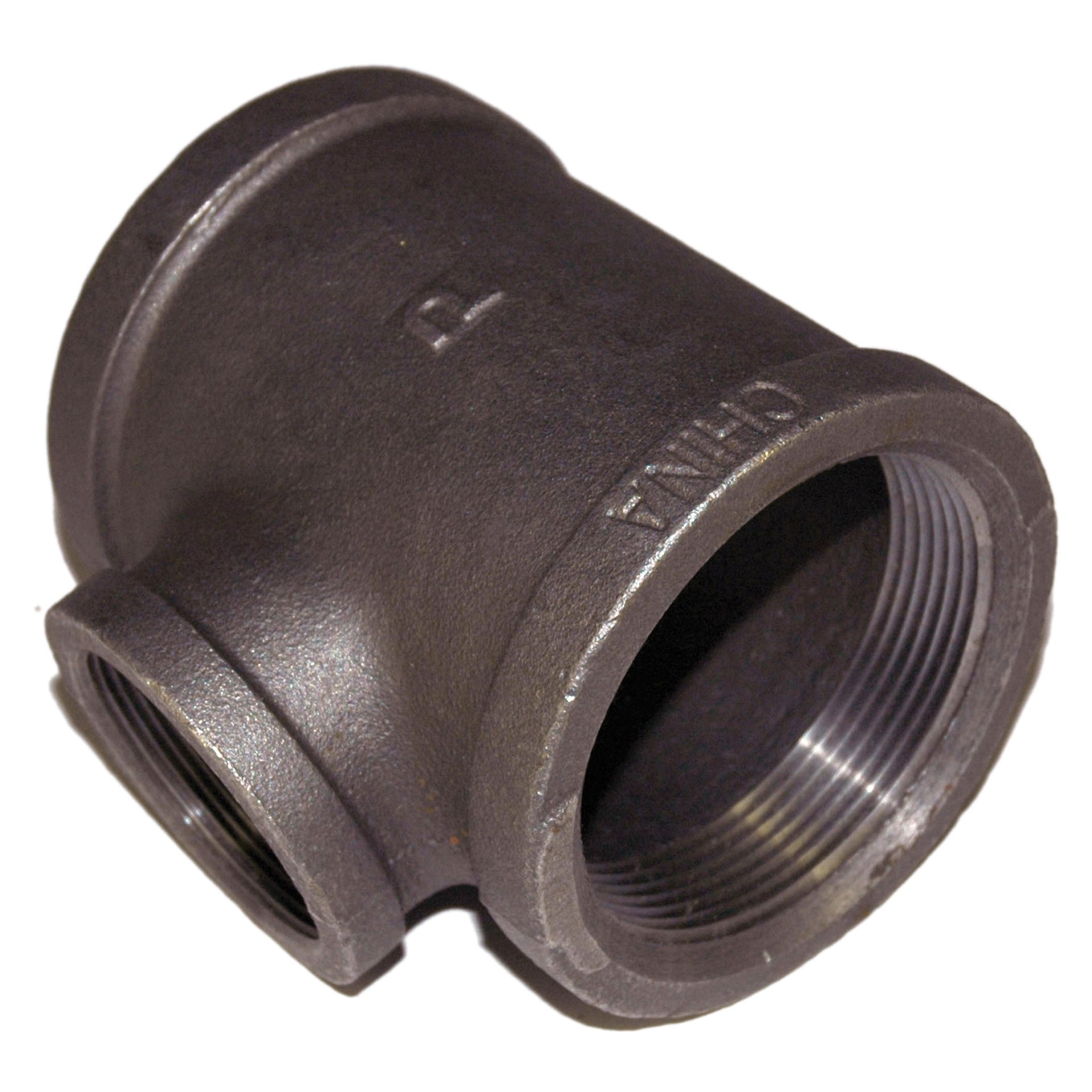 Tee, Reducing, 2" x 2" x 1" NPT, Black Steel - Image 1