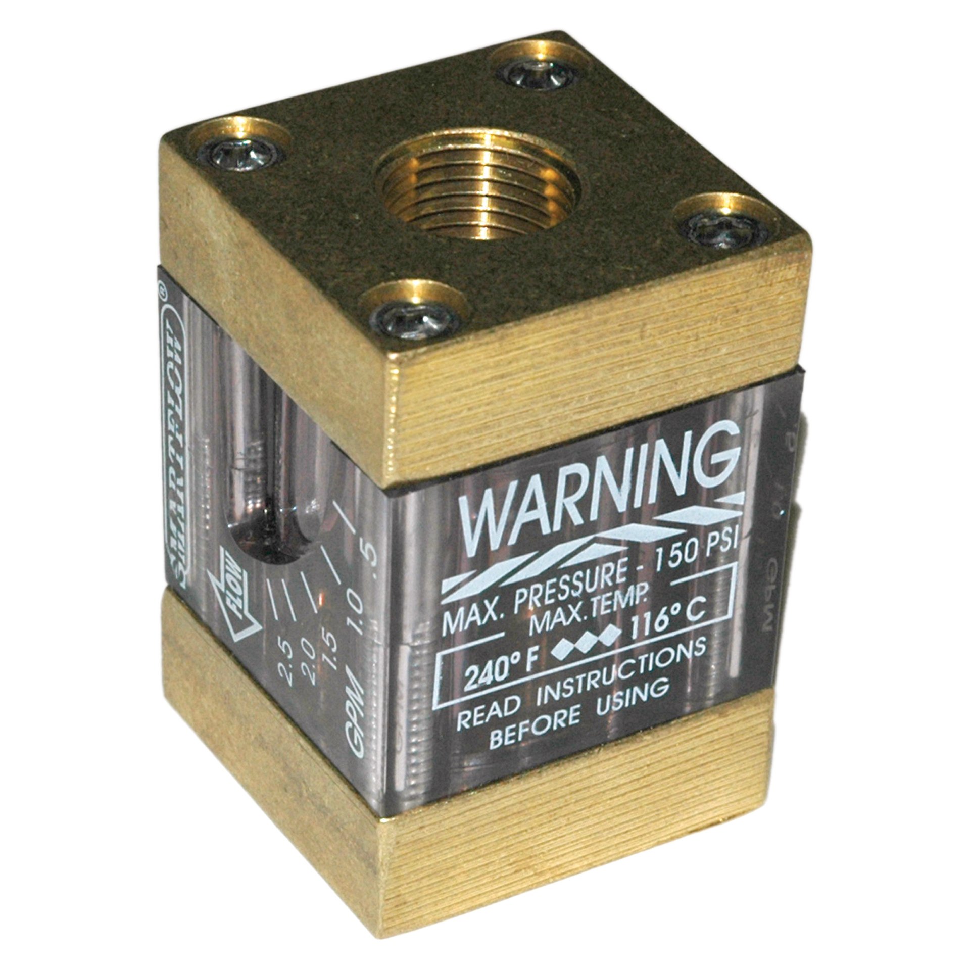 Flowmeter, 3/8" NPT Inlet and Outlet, 2.5 gpm, Brass End Caps - Image 1