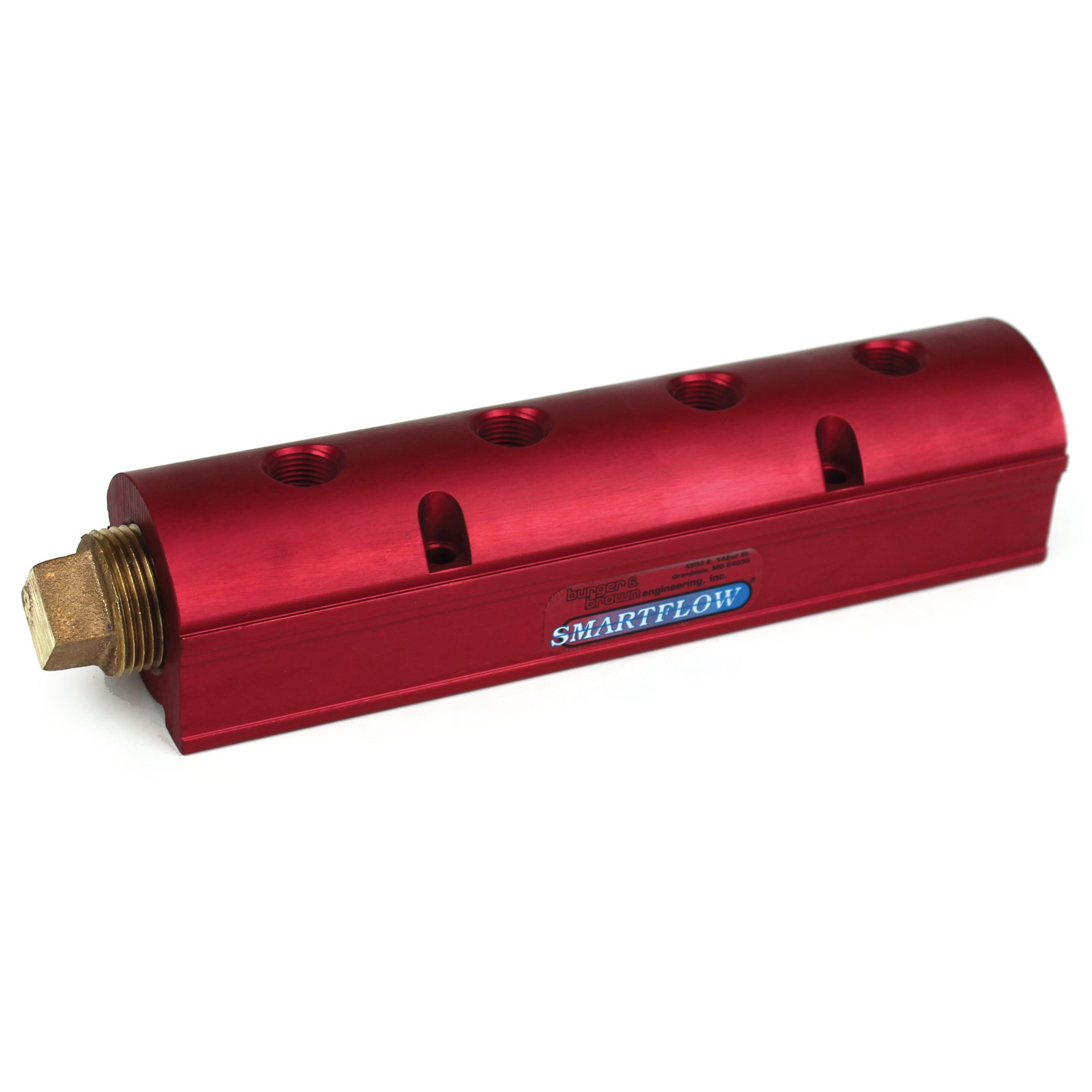 Manifold, Red Aluminum, 3/4" Inlets, (4) 1/4" Ports, with Ball Valves Installed - Image 1