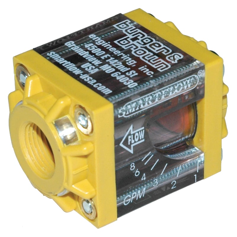 Flowmeter, 3/8" NPT Inlet and Outlet, 8.0 gpm, Nylon End Caps