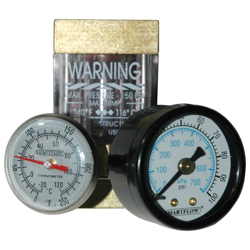 Flowmeter, 1/4″ NPT, 8.0 gpm, Brass, Thermometer and Pressure Gauge (100 psi)