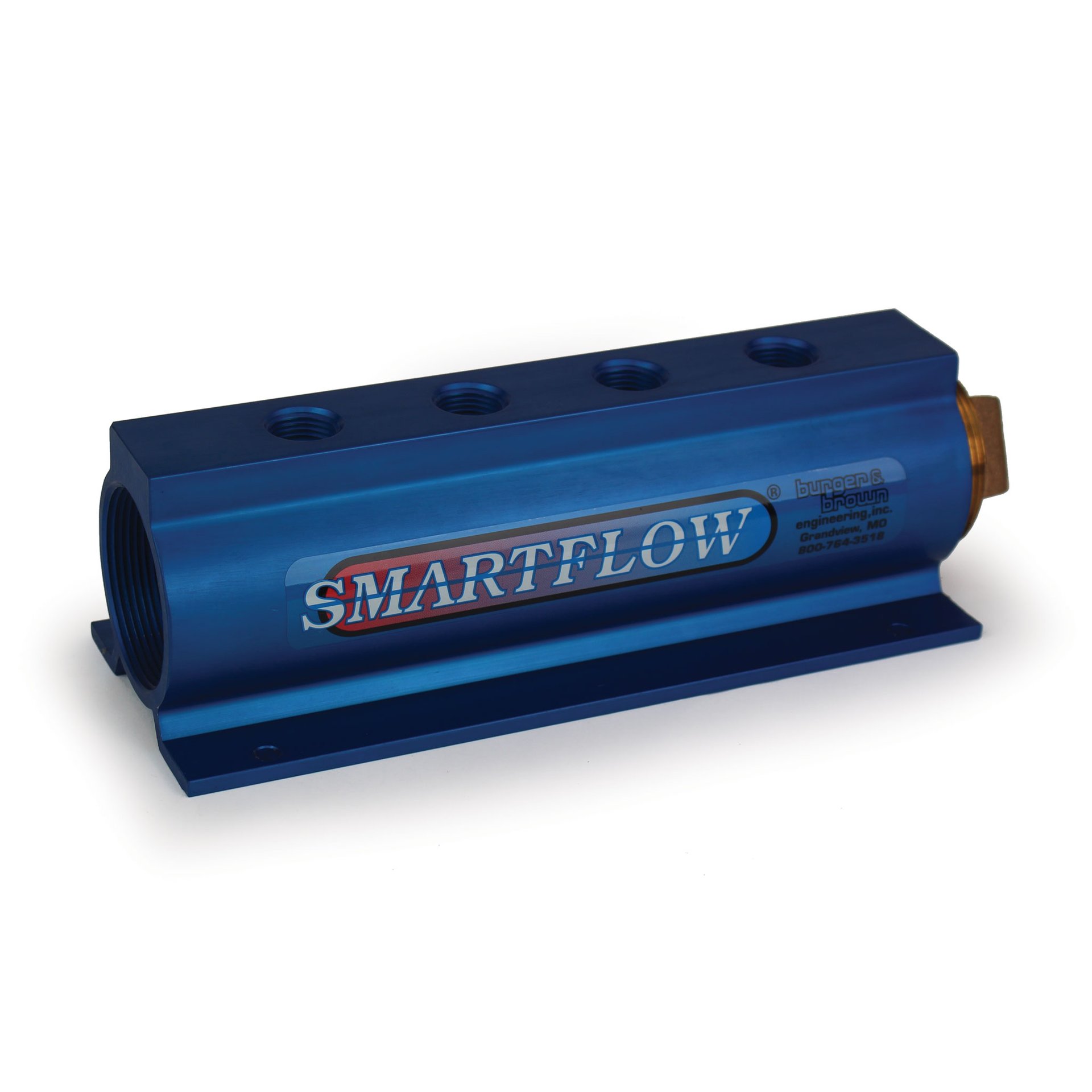 Manifold, Blue Aluminum, (2) 2" Inlets and (4) 1/2" Ports, with (1) Bronze End Plug - Image 2