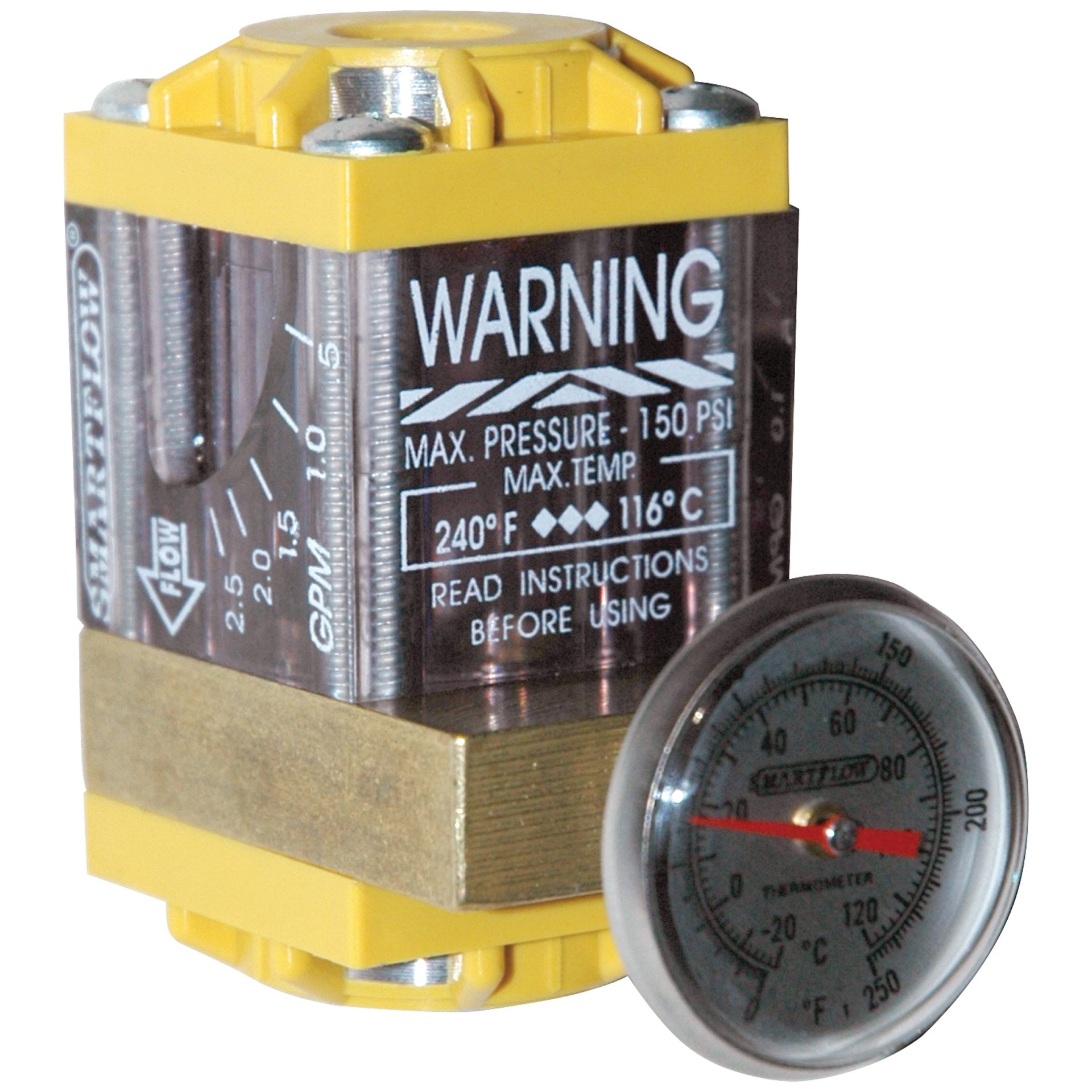 Flowmeter, 1/4" NPT Inlet and Outlet, 2.5 gpm, Nylon End Caps, with Thermometer - Image 2