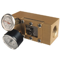 Flowmeter, 1" NPT, 20 gpm, Aluminum Body, Thermometer and Pressure Gauge (100 psi) - Image 1