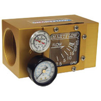 Flowmeter, 2" NPT, 40 gpm, Aluminum Body, Thermometer and Pressure Gauge (100 psi) - Image 1