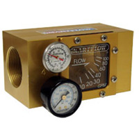 Flowmeter, 1-1/2″ NPT, 100 gpm, Aluminum Body, Thermometer and Pressure Gauge (100 psi)