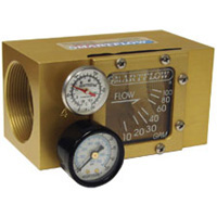 Flowmeter, 2" NPT, 100 gpm, Aluminum Body, with Thermometer and Pressure Gauge (100 psi) - Image 1