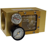 Flowmeter, 2" NPT, 150 gpm, Aluminum Body, Thermometer and Pressure Gauge (100 psi) - Image 1