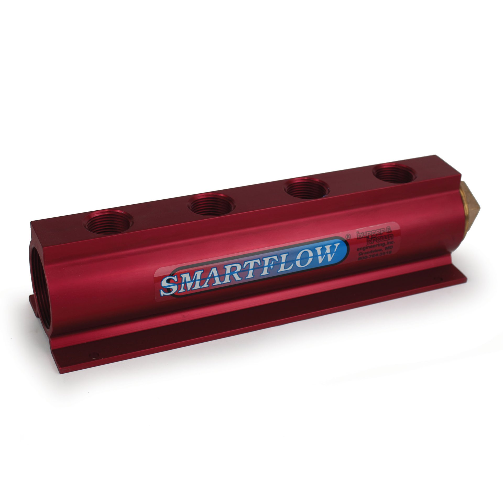 Manifold, Red Aluminum, (2) 2" Inlets and (4) 1" Ports, with (1) Bronze End Plug - Image 2