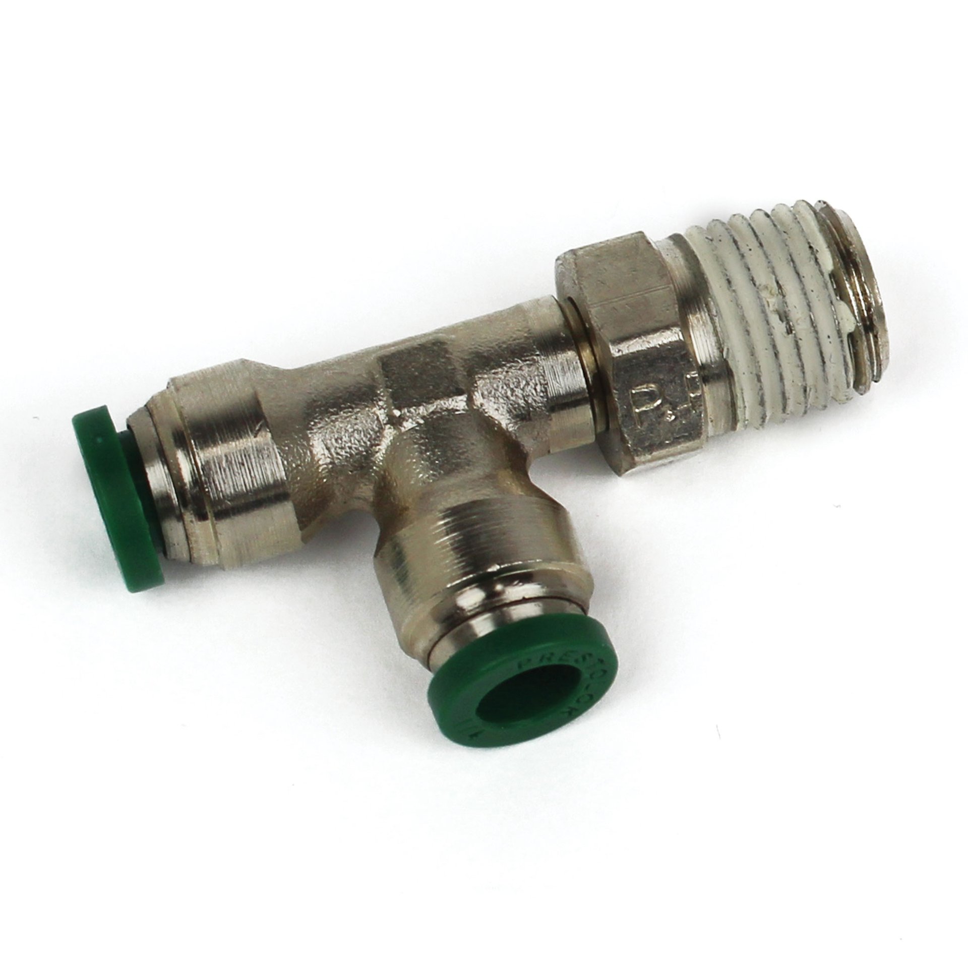 Push to Connect Tube Fitting, Branch Tee, Male Swivel, 1/2" OD Tube x 1/2" NPT - Image 1