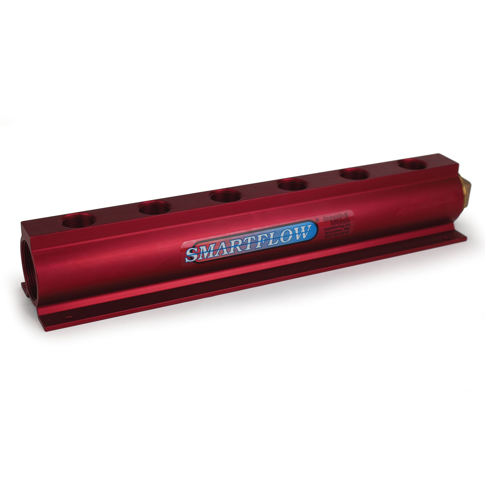 Manifold, Red Aluminum, (2) 2" Inlets and (6) 1" Ports, with (1) Bronze End Plug - Image 2