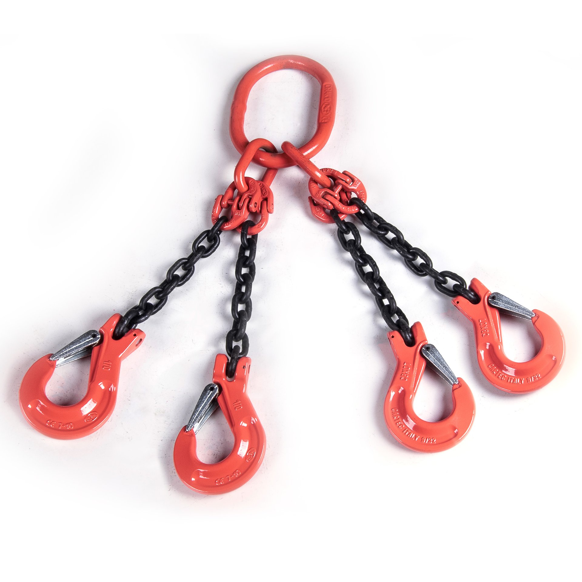 Chain Sling, Alloy, Type QOS, Four Leg, 3/8" Chain x 36" Reach, Sling Hooks with Safety Latches - Image 1