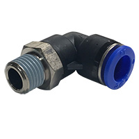Push to Connect Tube Fitting, Elbow, Male Swivel, 10mm OD Tube, 1/4" BSPP - Image 1