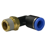 Push to Connect Tube Fitting, Elbow, Male Swivel, 8mm OD Tube, 1/4" BSPP - Image 1