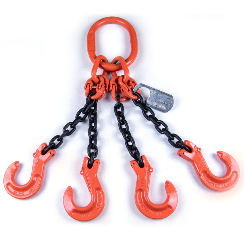 Chain Sling, Alloy, Type QOS, Four Leg, 3/8″ Chain x 48″ Reach, Standard Sling Hooks