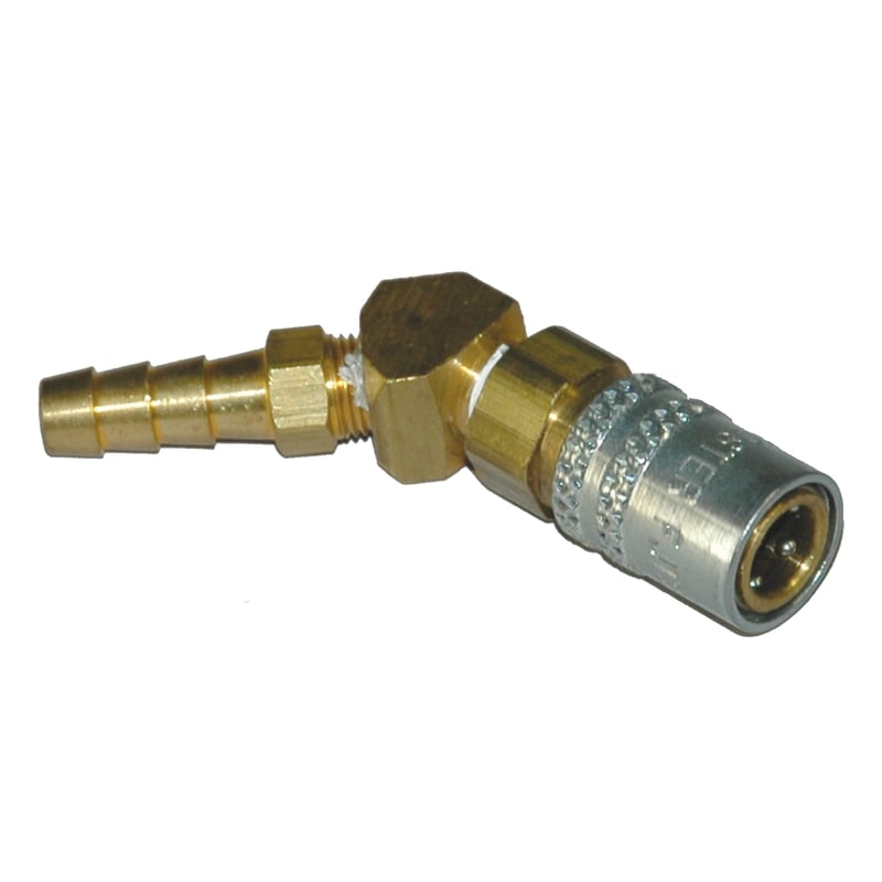 Coupler, Water, 1/4″ Passage, 5/16″ Inside Diameter Hose, 45 Degree, Valved, 225 Series.