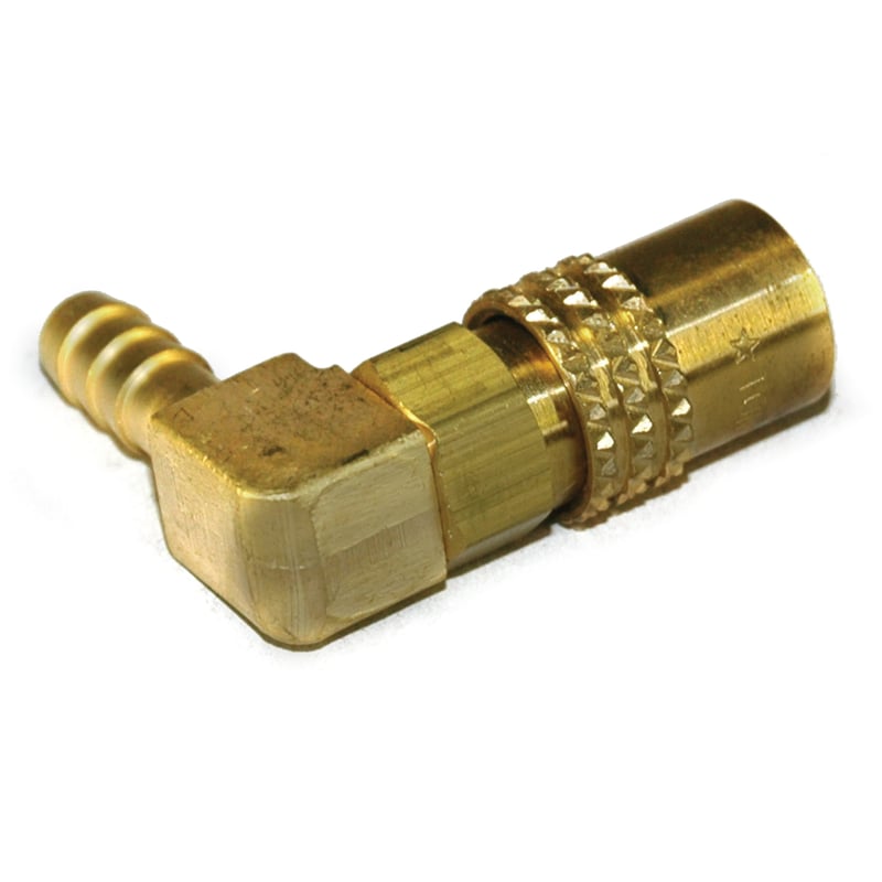 Coupler, Water, 1/4" Passage, 90 Degree, 5/16" ID Hose, 215 Series.