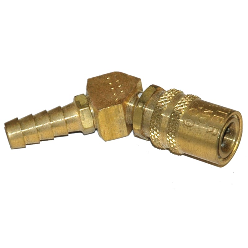 Coupler, 1/4″ Passage, 45 Degree, 5/16″ Straight Barb, 225 Series.