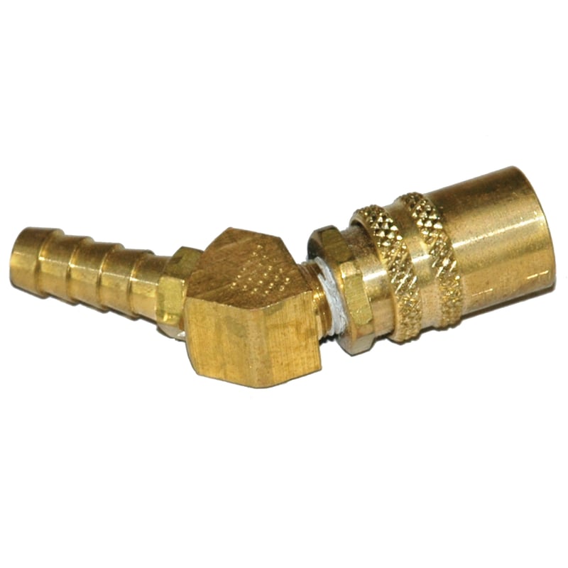 Coupler, 1/4" Passage, 45 Degree, 5/16" Straight Barb, 225 Series.