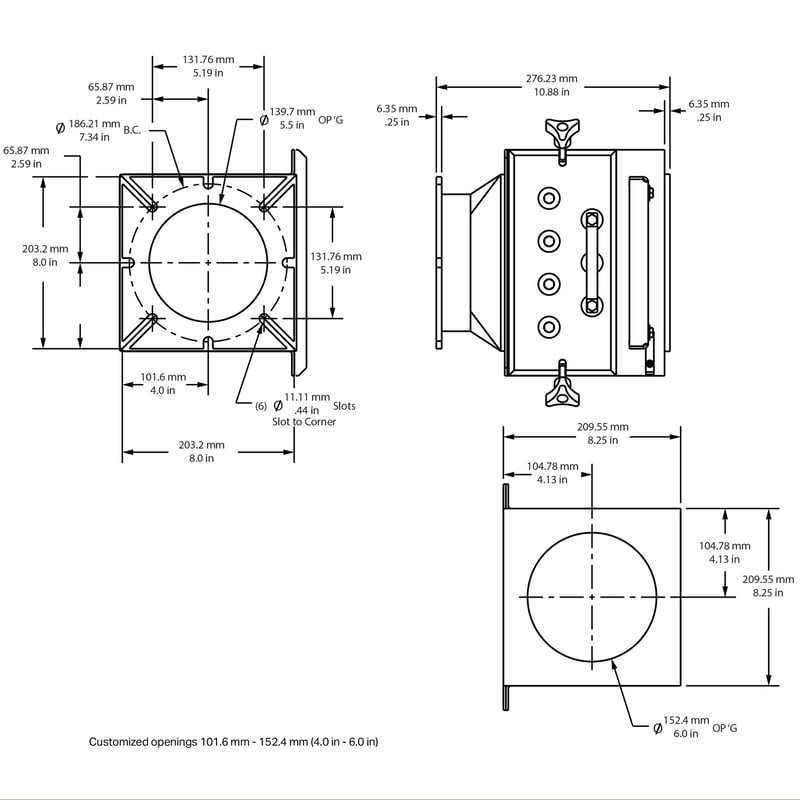 Drawer Magnet, 8" x 8", with Undrilled Blank Steel Top Flange and Universal Slotted Bottom Flange