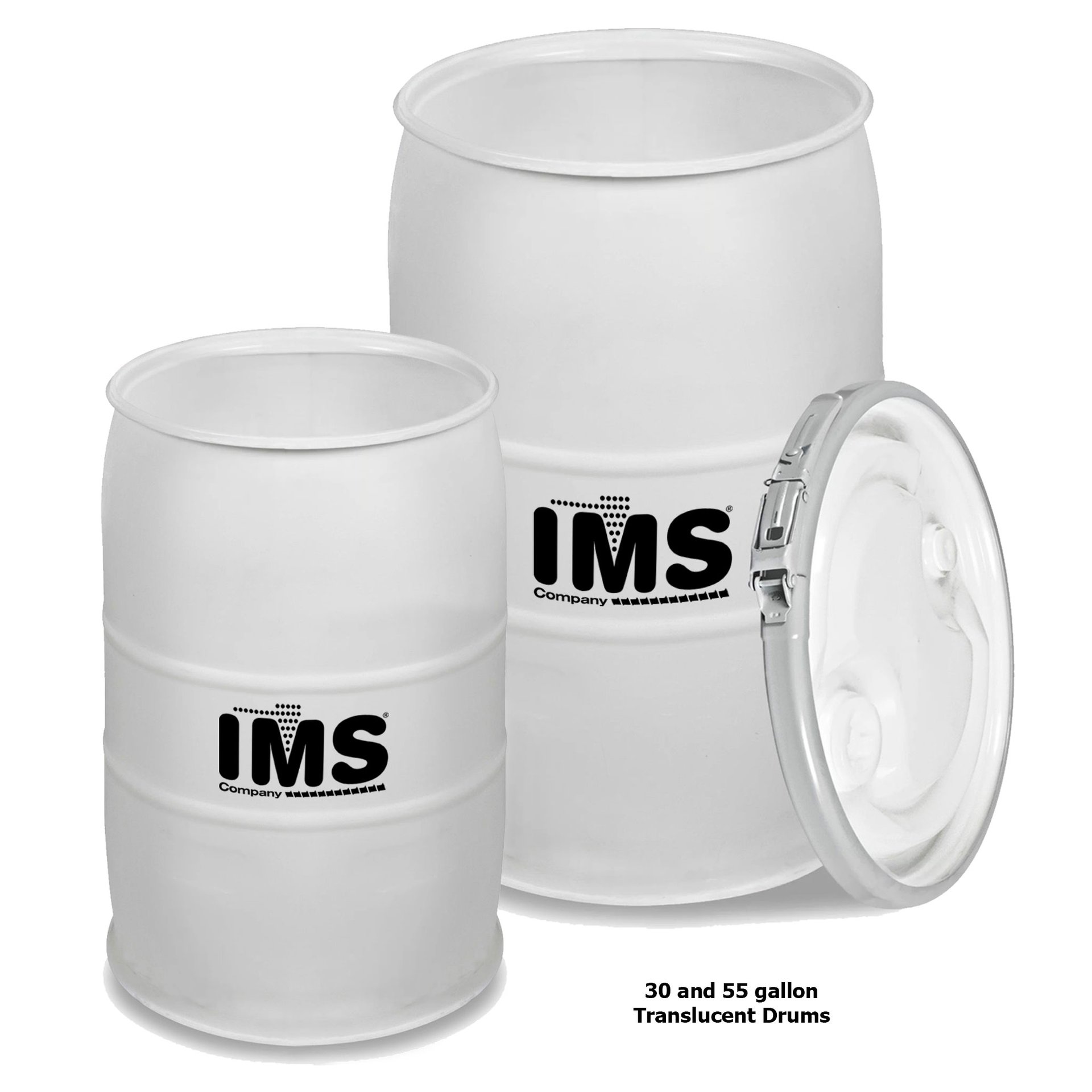 Plastic Drum with Lid, 55 Gallon, Natural Translucent Color - Image 1