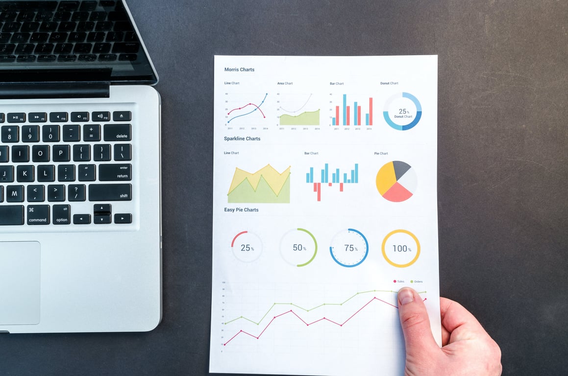 A person analyzing data charts related to hotel performance and guest preferences