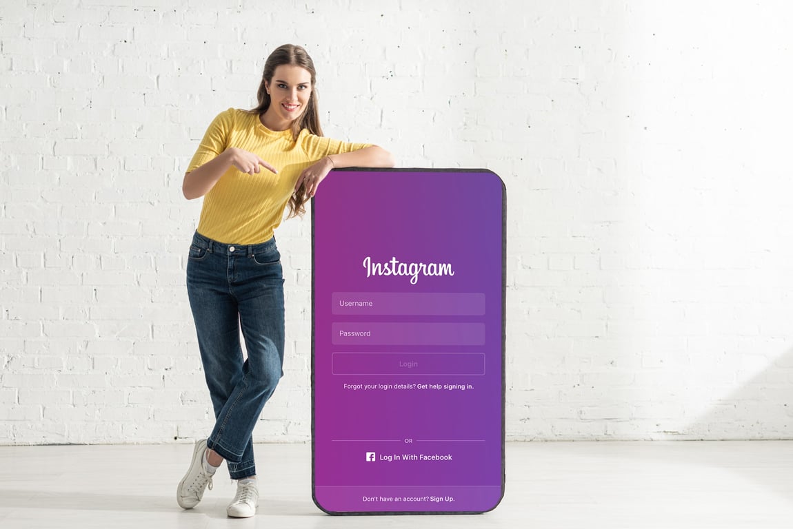 Woman pointing at Instagram app on a smartphone