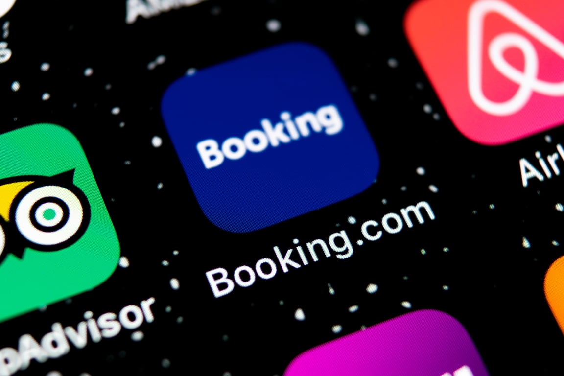 Smartphone showing several hotel booking applications