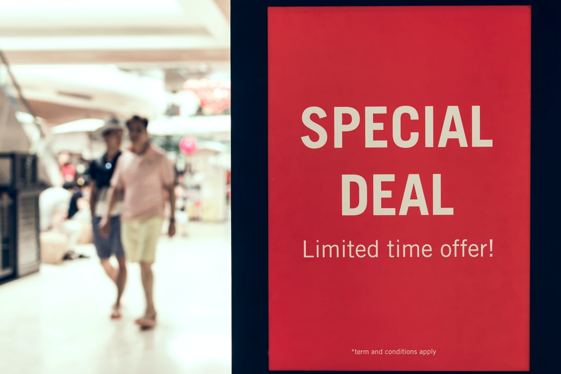 Special offer sign in hotel Lobby
