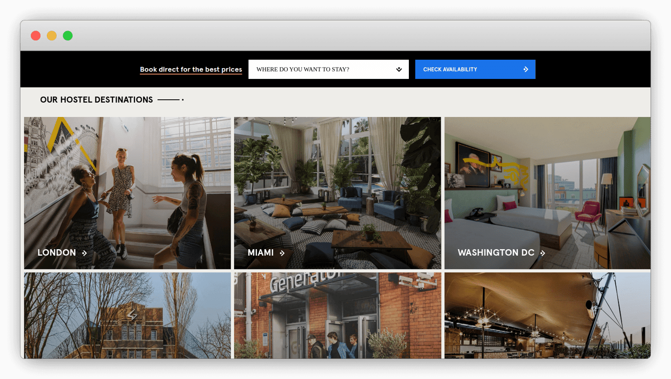 Generator Hostels Homepage
