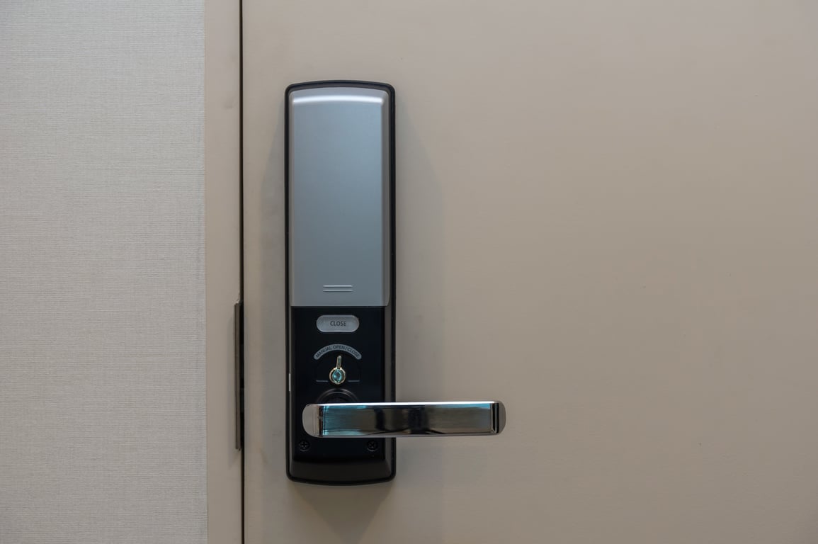 A modern keyless hotel door lock system ensuring guest security and data protection