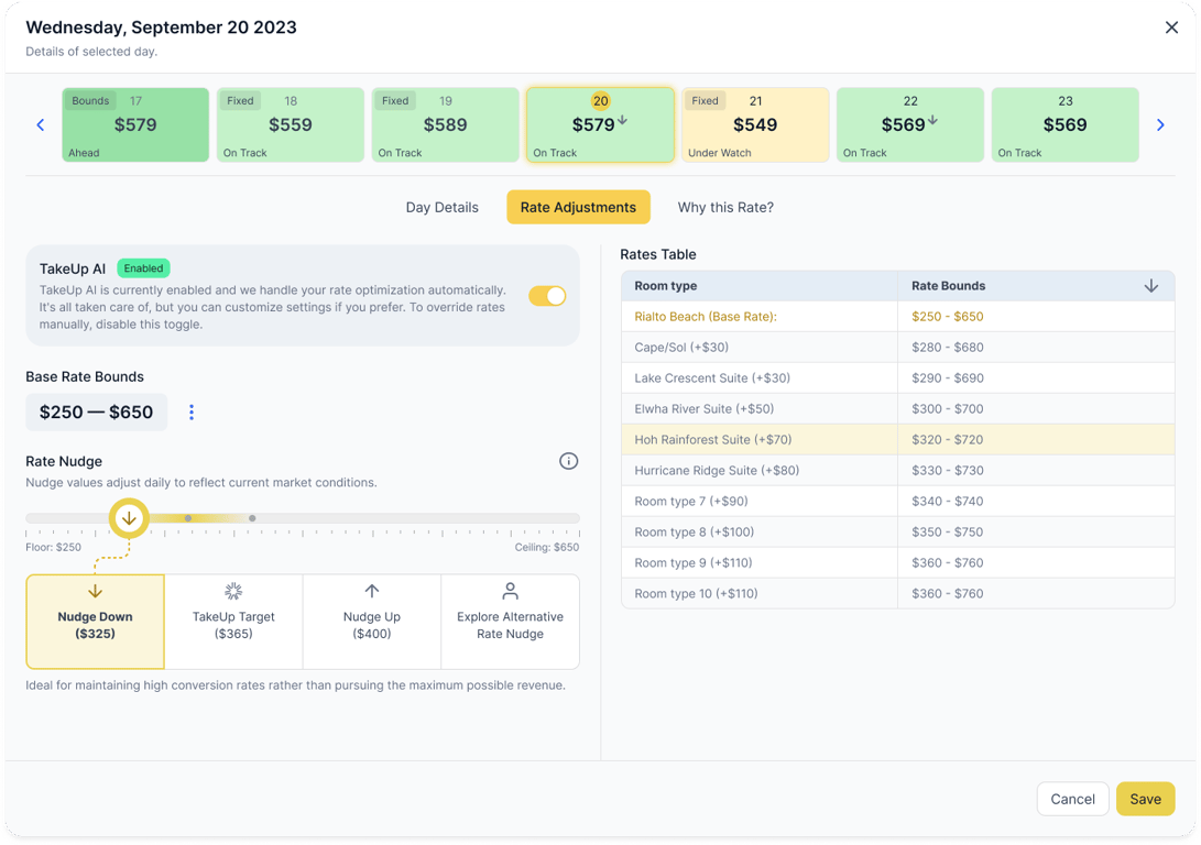 TakeUp - Revenue Management Software Screenshot