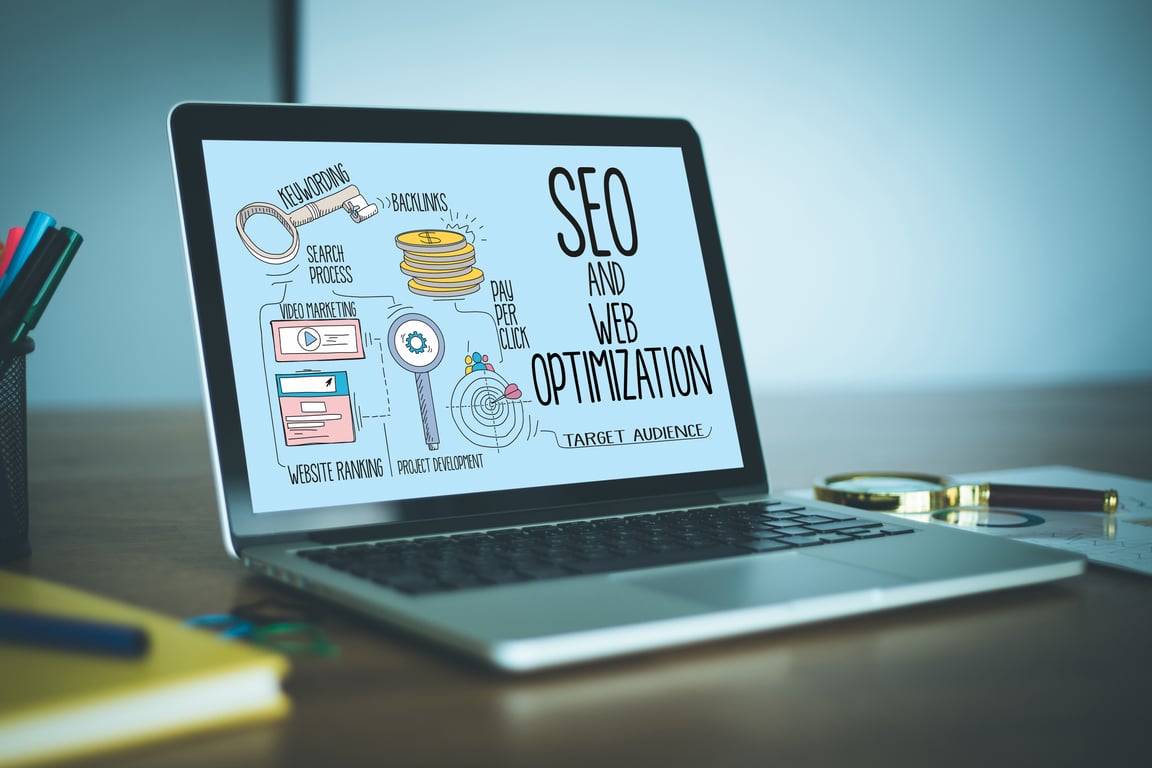 Illustrated SEO Tools and Strategies on Computer Display