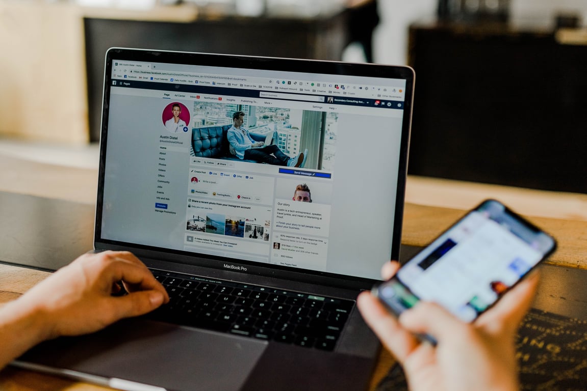 Facebook on laptop and mobile.