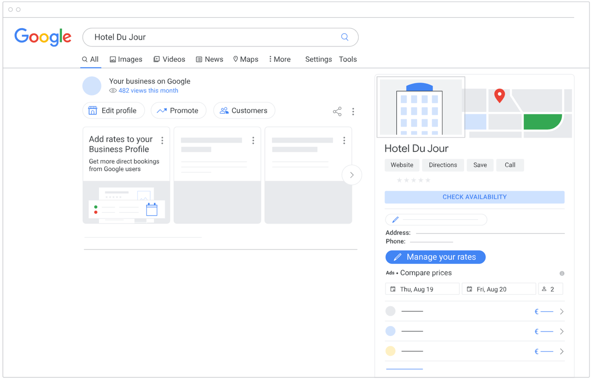 Google Hotel Search on Google search engine