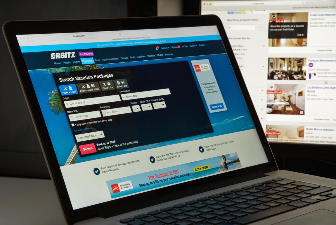 Screenshot of Orbitz vacation package booking website