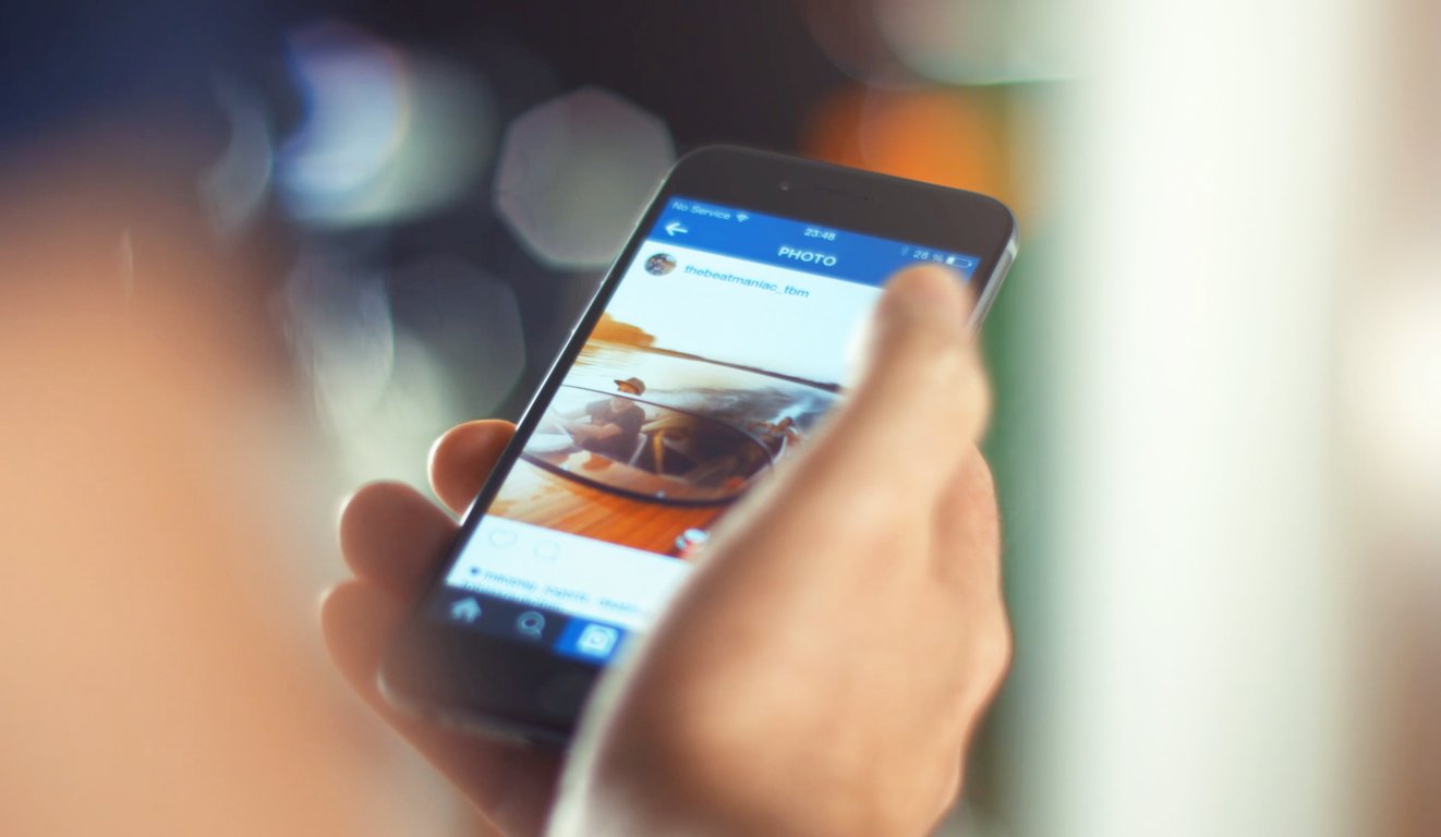 Person browsing travel photos on smartphone screen