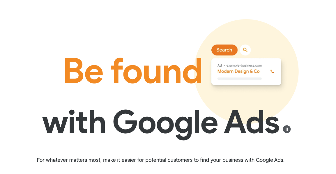 Google Ads promotional graphic showcasing how businesses can be found through targeted advertisements.
