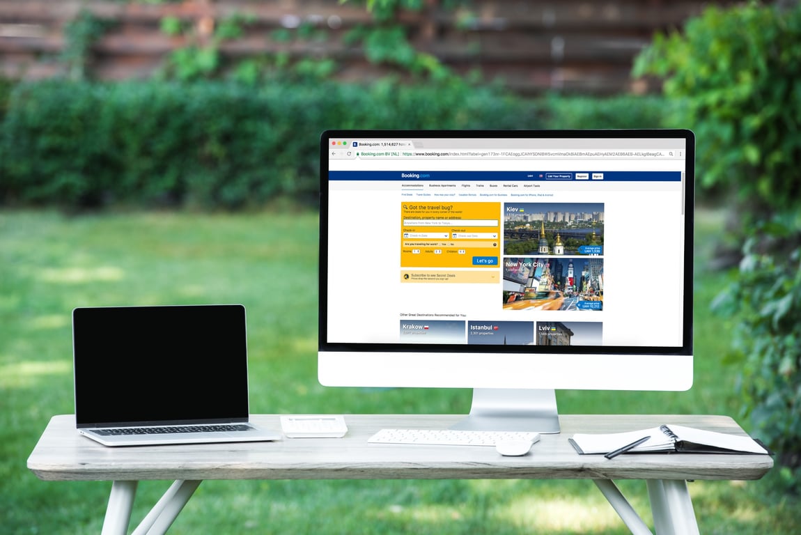 Computer screen displaying Booking.com website, a recommended OTA for independent hotels.