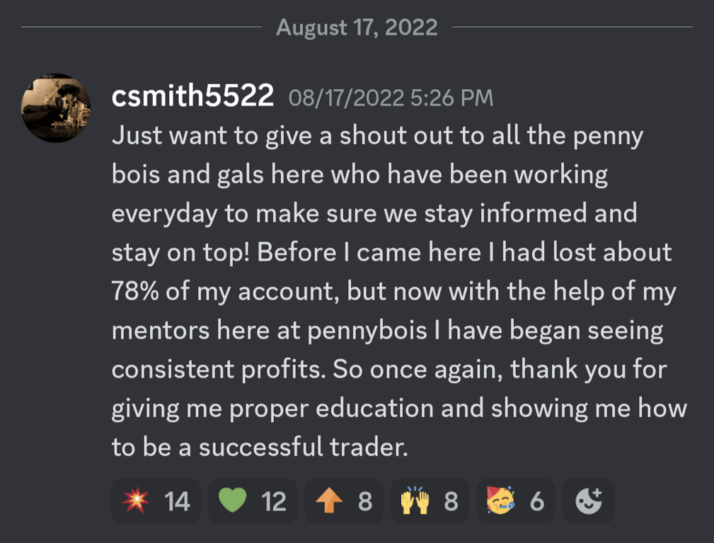 Testimonial from PB Alerts member itsmissdani - I began seeing consistent profits. (08/17/22)