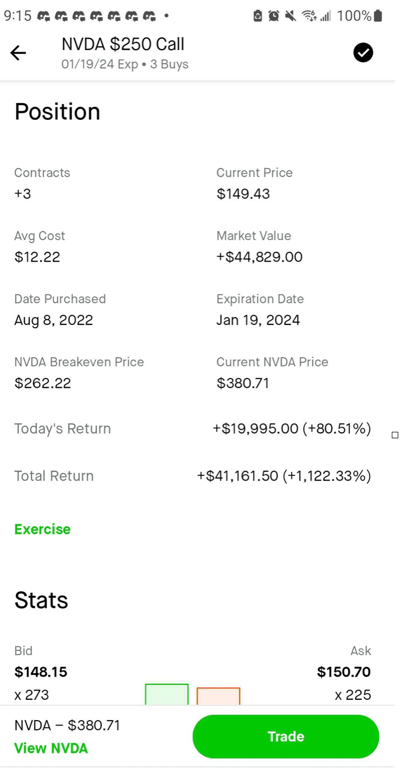 NVDA option trade screenshot on phone