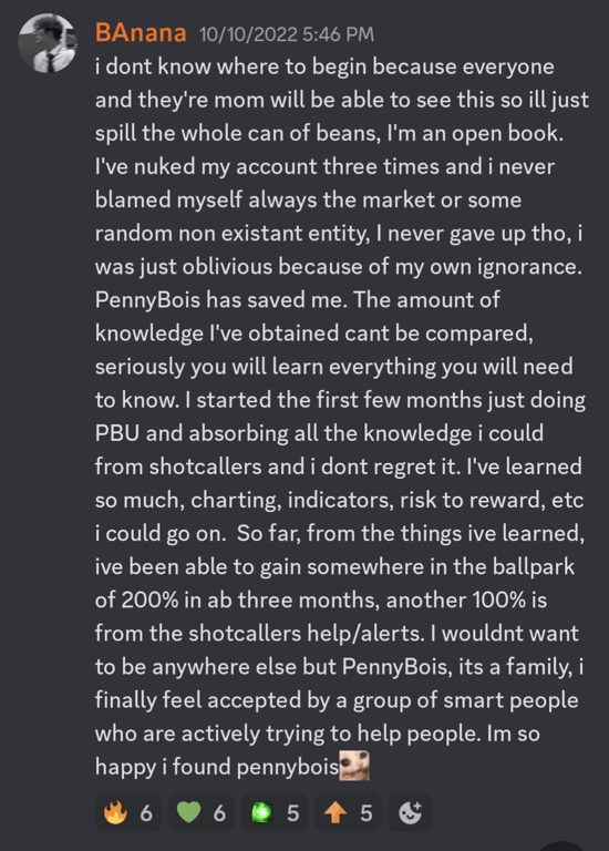 Discord testimonial from user BAnana