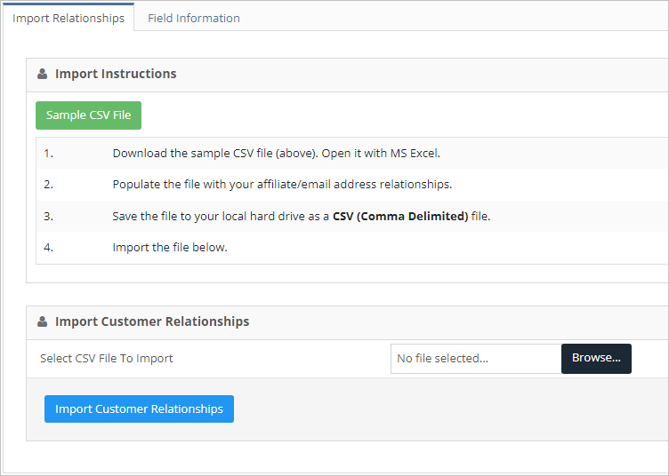 bulk import customer relationships for your affiliates